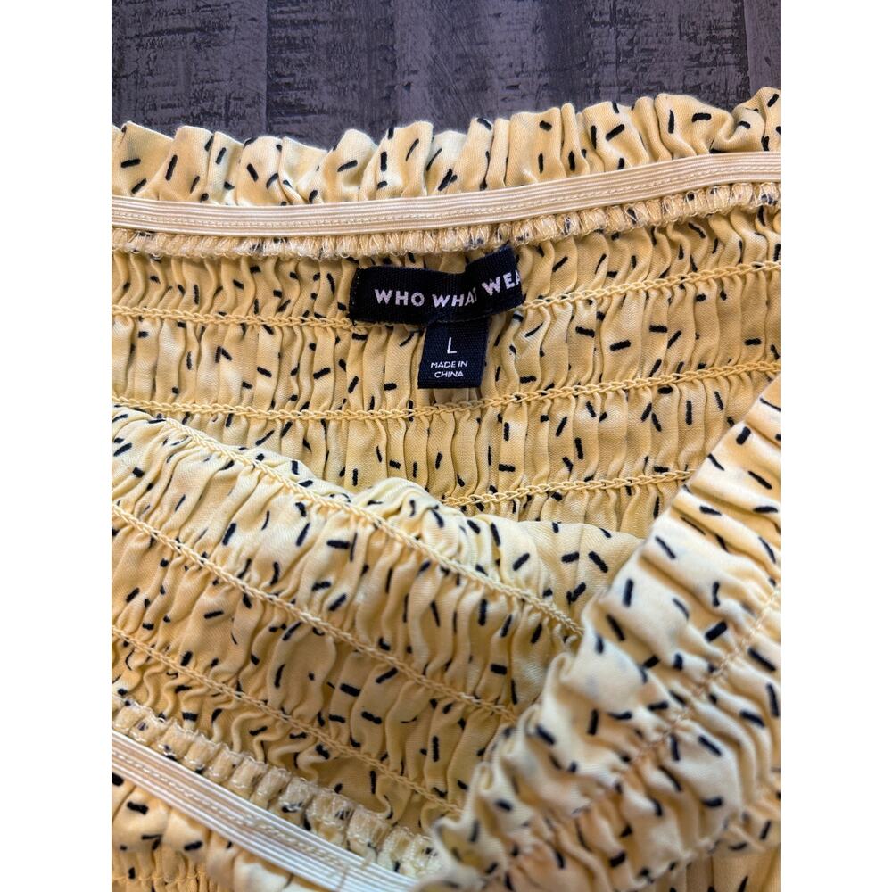 Who What Wear Womens Large L Yellow Ditsy Smocked Peplum Blouse Square Neck Boho - Picture 12 of 12